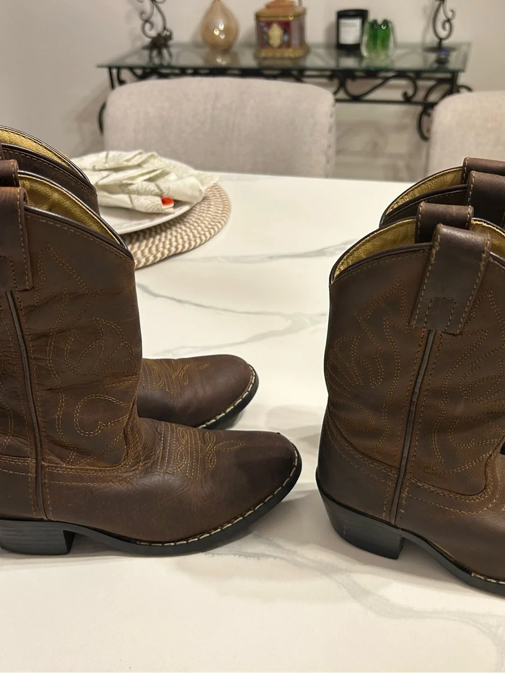 Kids Masterson Brown Distressed Leather Western Cowboy Boots - Pair. Sz 13 & 9.5